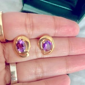 18k solid natural Amethyst earrings